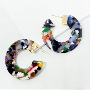 3/$30🖤 Colorful Mosaic Acrylic Resin C Shape Hoop Earrings D40